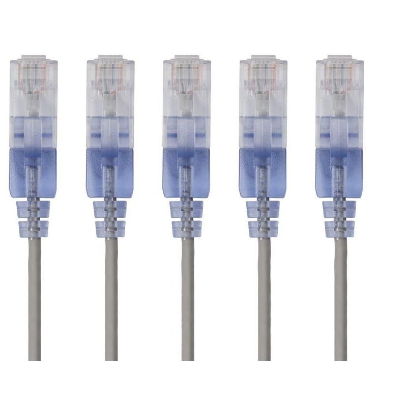 Monoprice SlimRun Cat6A Ethernet Patch Cable - Network Internet Cord - RJ45, 550Mhz, UTP, Pure Bare Copper Wire, 10G, 30AWG, 5ft, Gray, 5-Pack