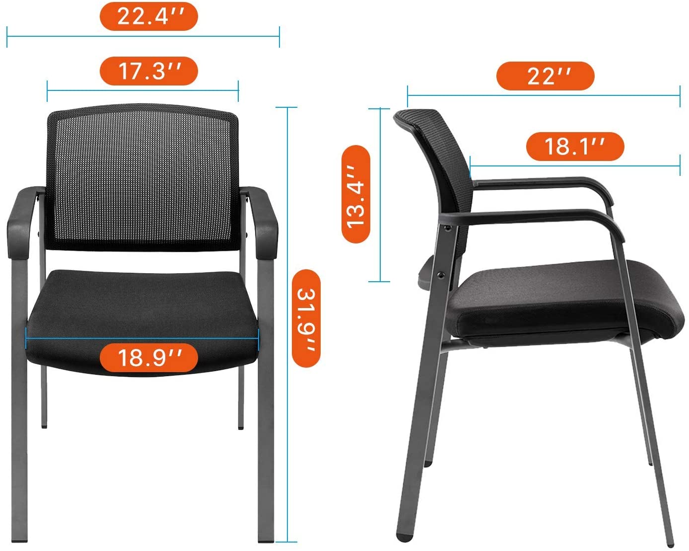 COLAMY Mesh Back Stacking Arm Chairs with Upholstered Fabric Seat and Ergonomic Lumber Support for Office School Church Guest Reception Black