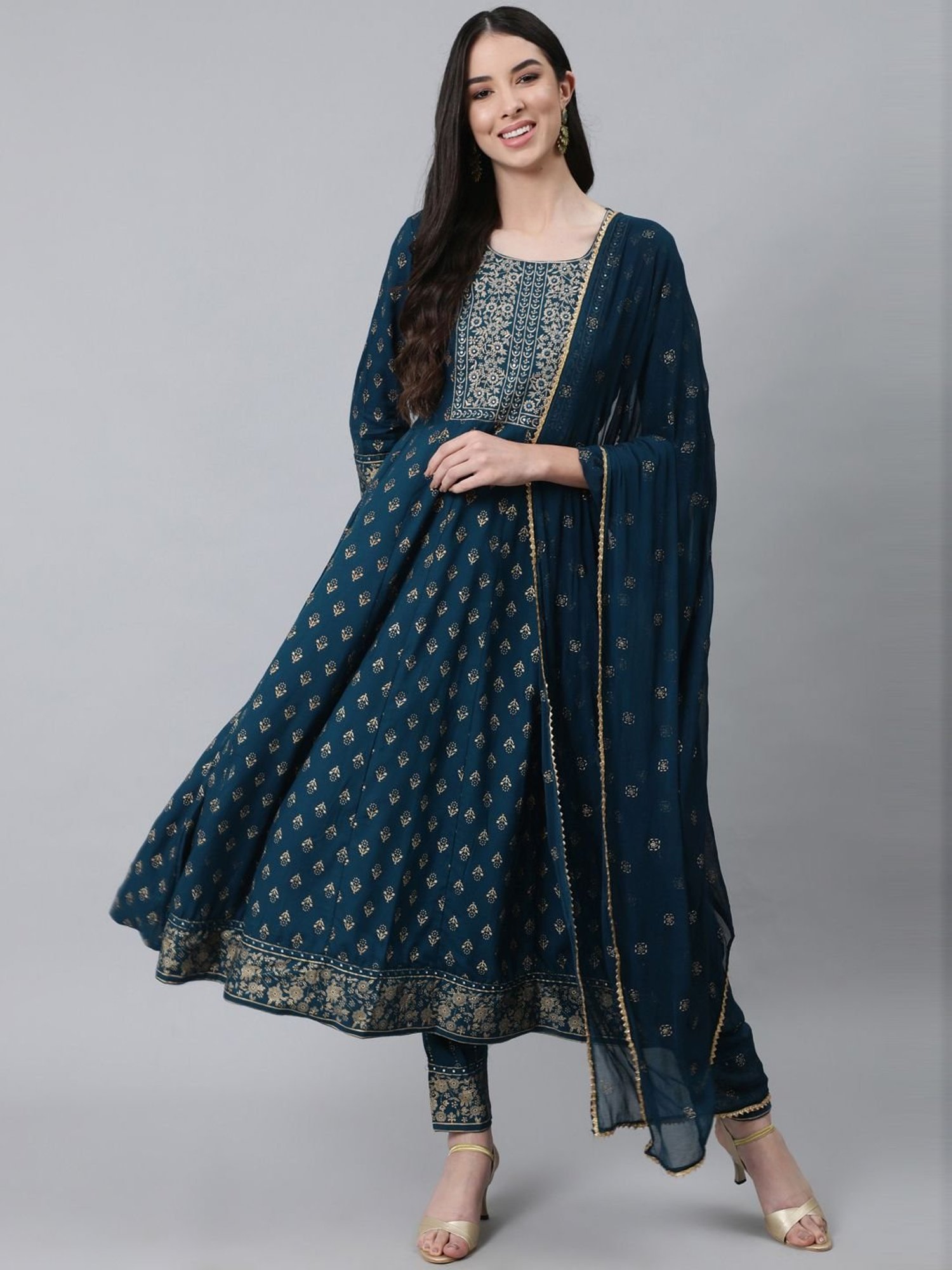 Anubhutee Blue Printed Kurta Pant Set With Dupatta