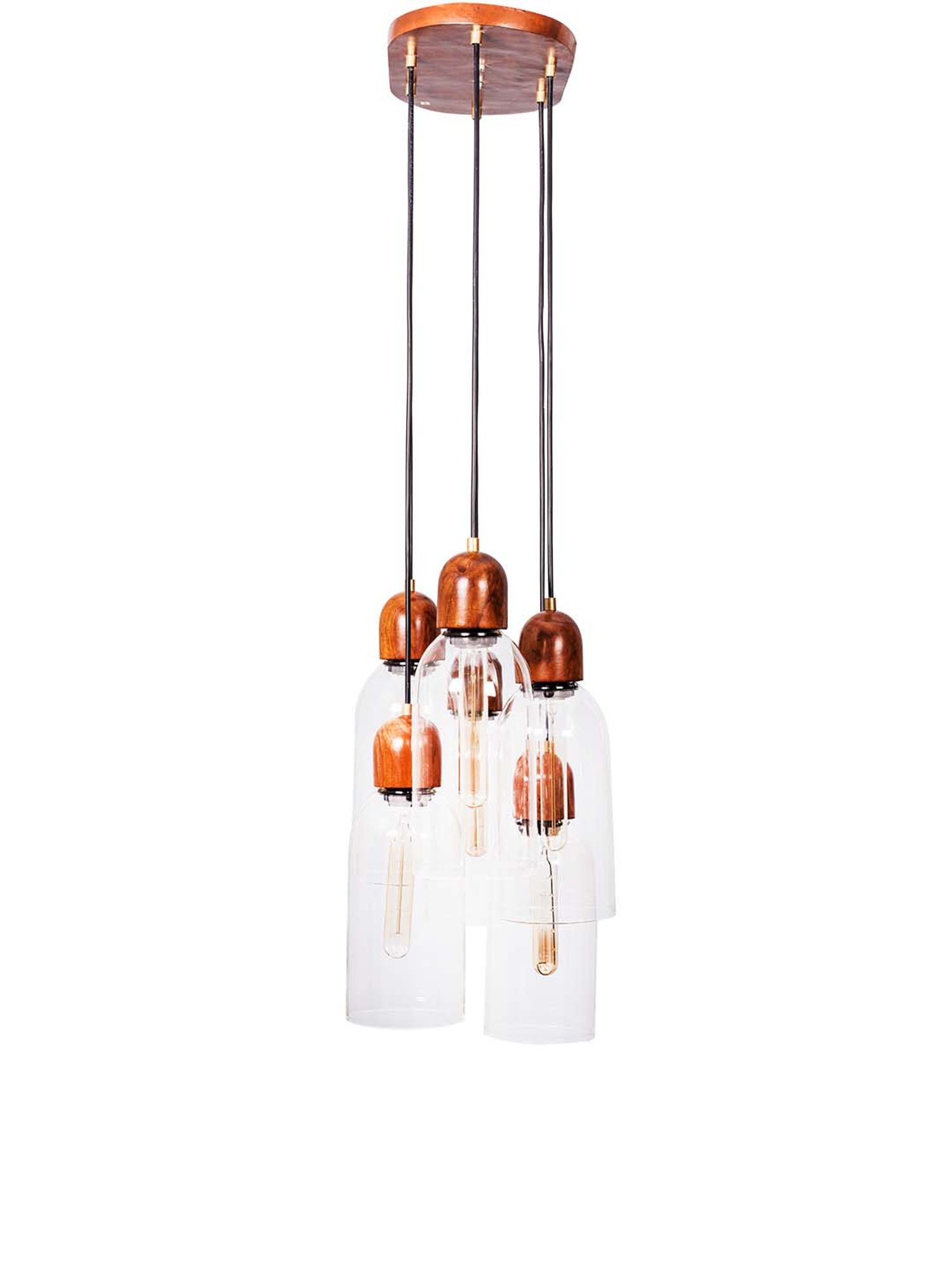 Fos Lighting Brown Modern Clear Glass & Wood 6 Light Pendant Light - Set of 1