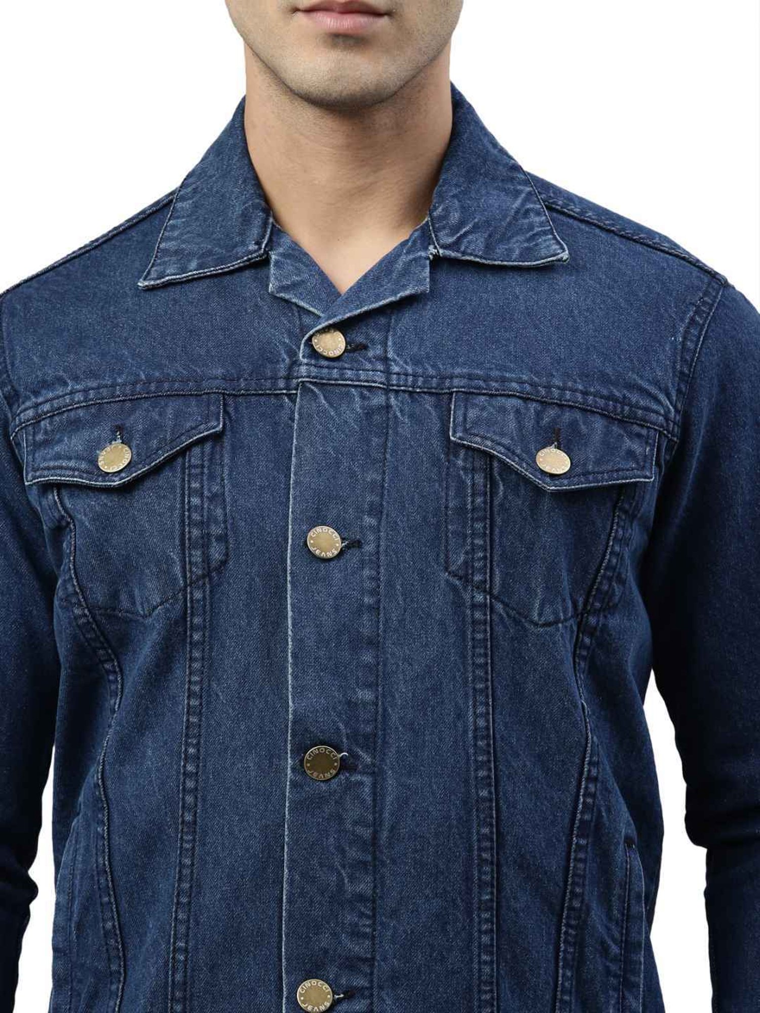 CINOCCI Blue Cotton Slim Fit Denim Jacket