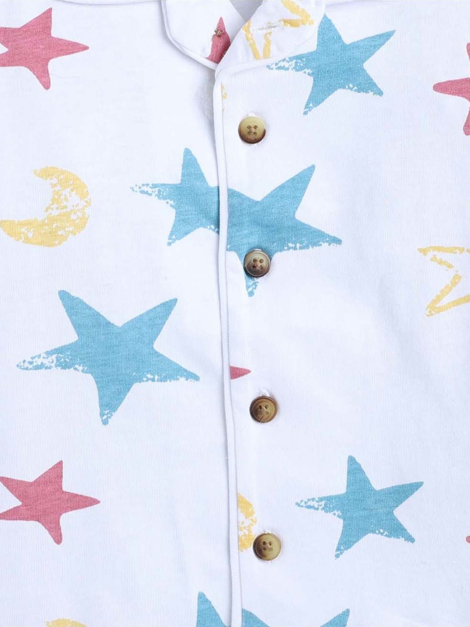 Bumzee Boys White & Blue Cotton Printed Full Sleeves Shirt Set