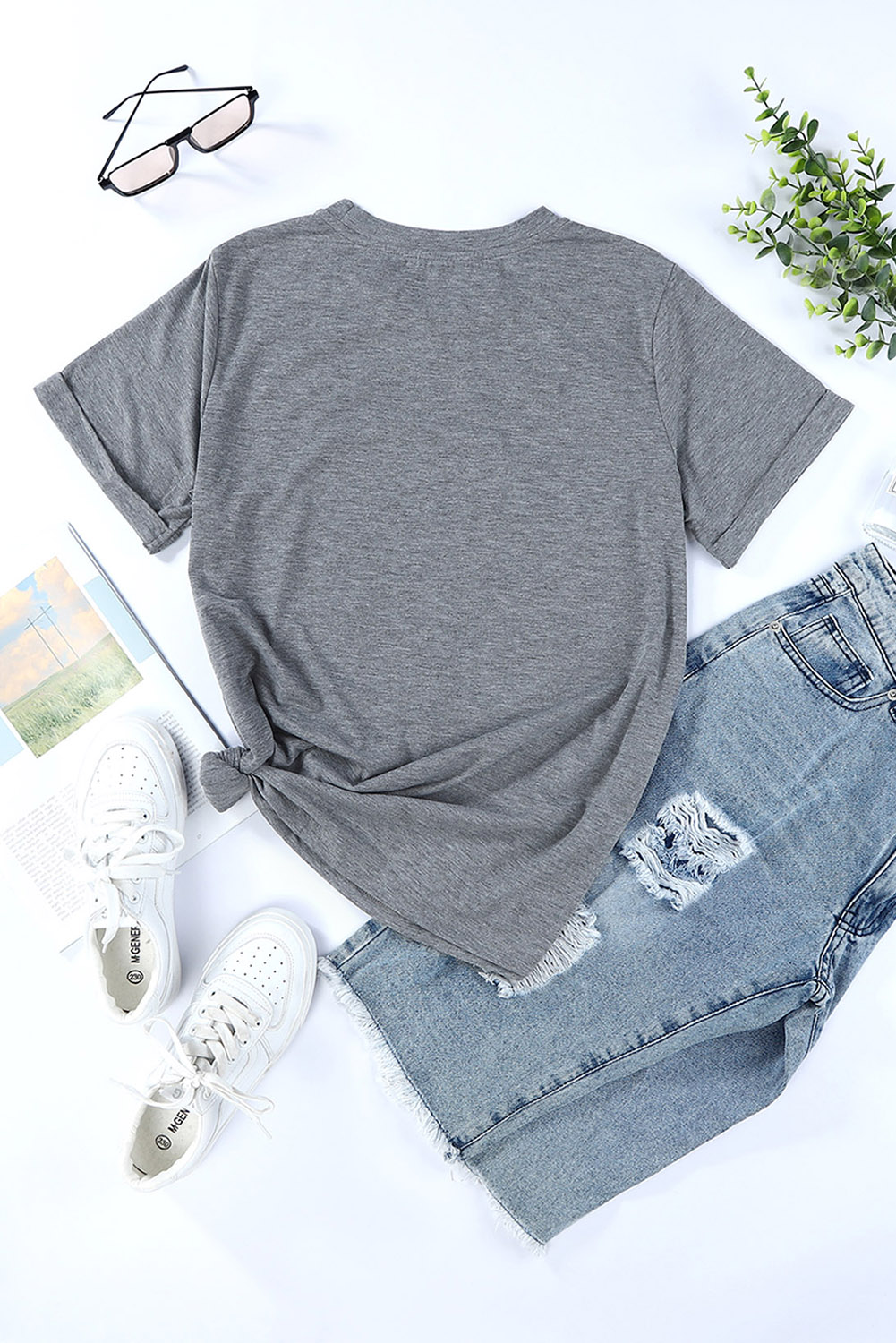 Blank T Shirt - Grey Solid Basic Raglan Sleeve Crew Neck T-Shirt Customized