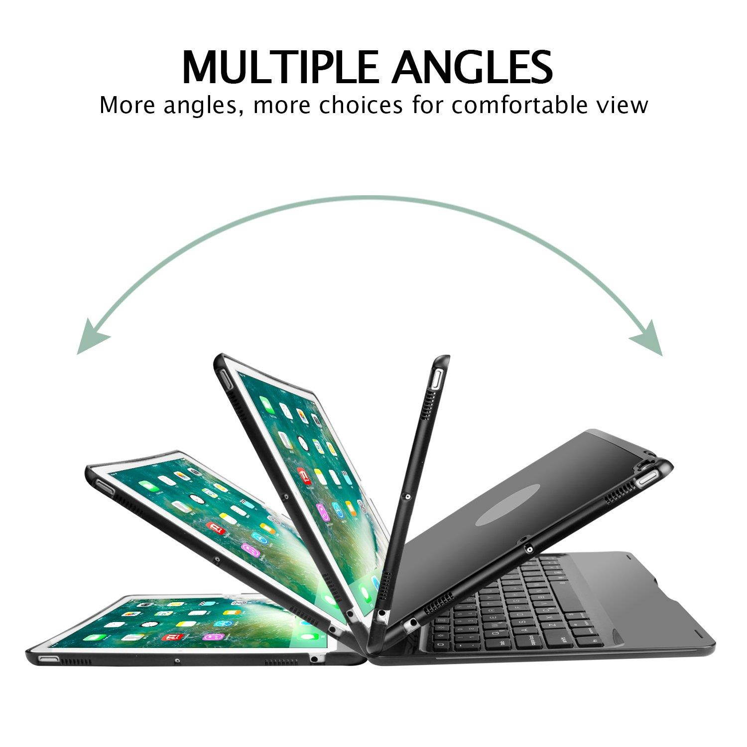 Earto iPad Pro 10.5 Keyboard Case Compatible iPad Pro 10.5(A1701/A1709), 360 Rotatable Wireless Backlit Keyboard Case/Aluminium Alloy Slim Case/Smart Auto Sleep-Wake Case (Black)