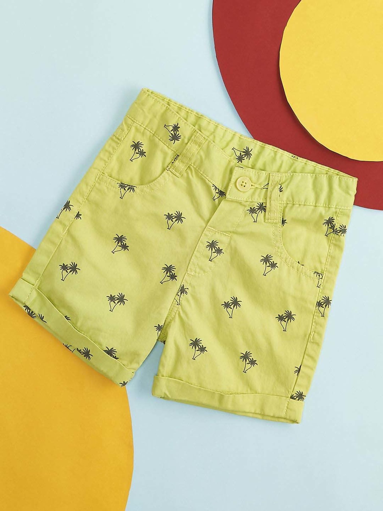 Pantaloons Baby Lime Green & Black Cotton Printed Shorts