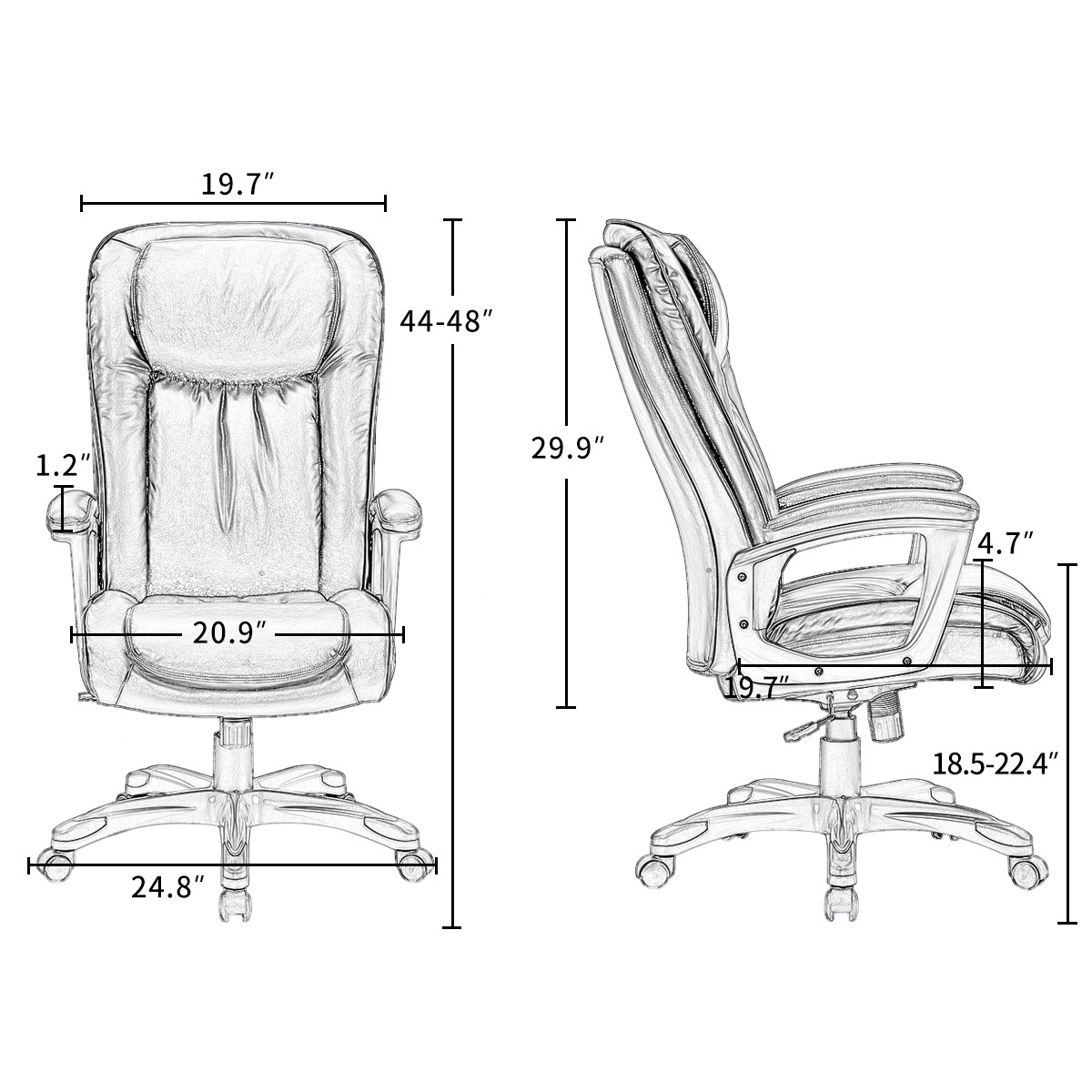 Homeoffice High-Back PU Leather Chair with Casters, Swivel, Adjustable Office Desk Chair, Black