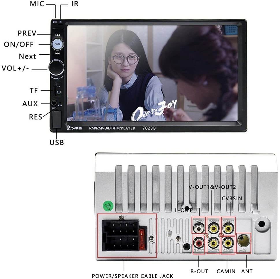 Podofo Double Din Car Stereo Audio Radio, 7" Touchscreen Digital LCD Monitor, Bluetooth Handsfree, Mirror Link, MP3/USB/SD/FM, with Backup Camera & Wireless Remote Control & Steering Wheel Control