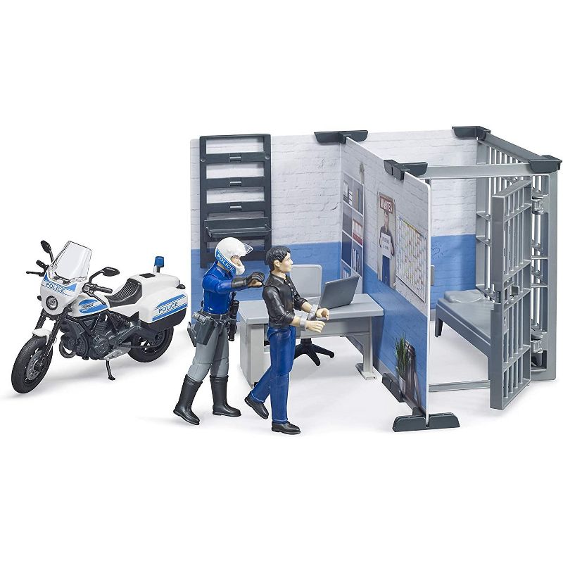 Bruder bworld Police Station Set with Police Motorcycle and Figure