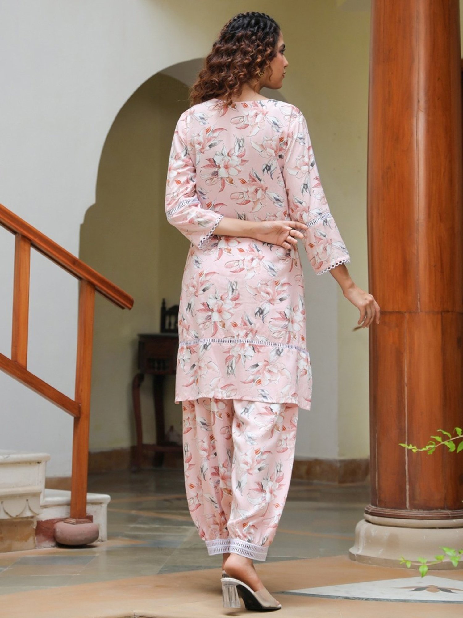 Rain and Rainbow Peach Floral Print Co-Ords Set