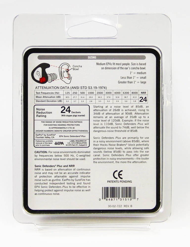 SureFire EP4-BK-MPR Medium Black Sonic Defenders Plus Hearing Protector