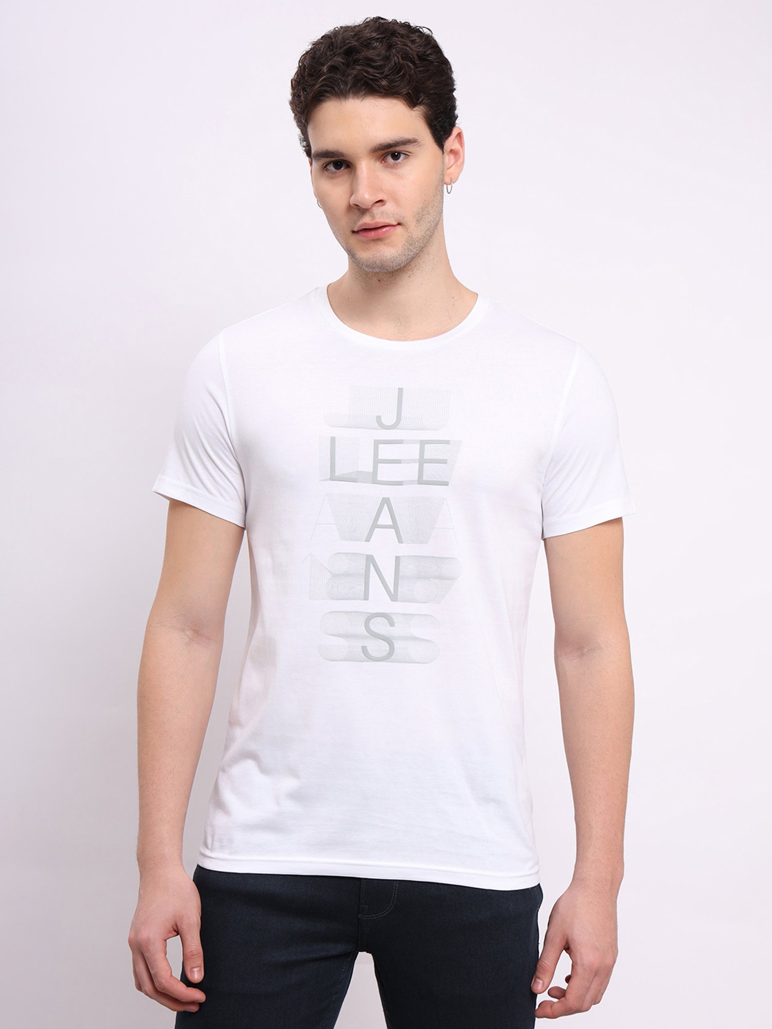 Lee White Slim Fit Graphic Print Cotton Crew T-Shirt