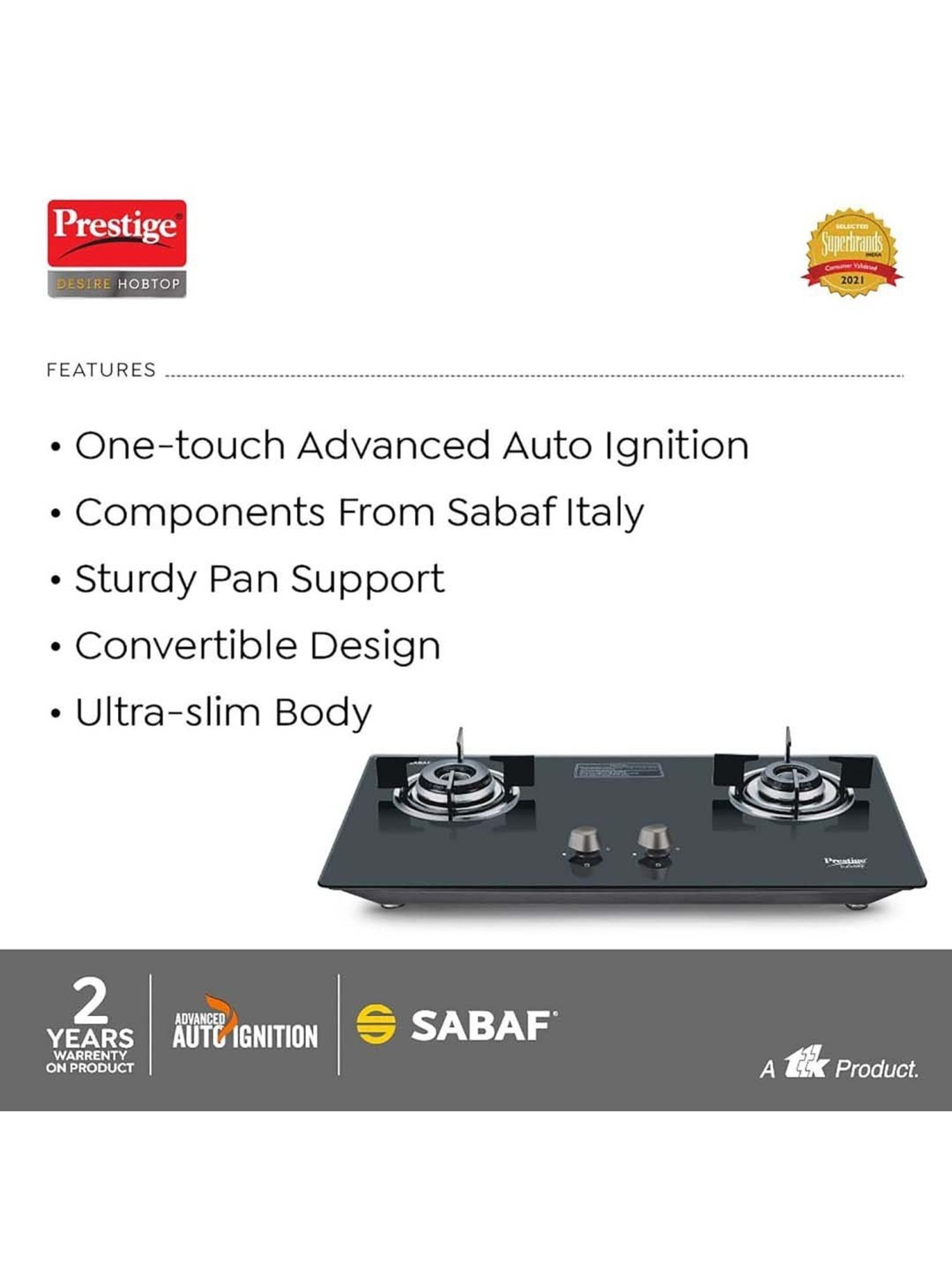 Prestige Black Glass Desire Hobtop Phtd 02 Ai L P Gas Stove With 2 Burners