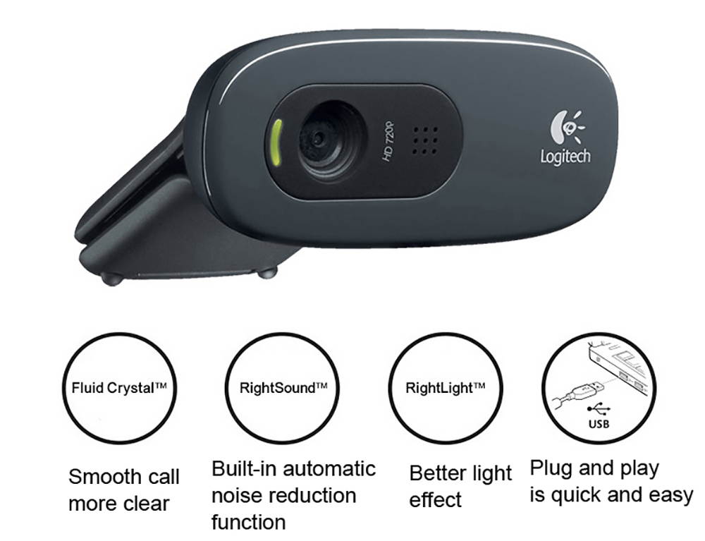 Original Logitech C270 HD 720P Webcam Gaming Auchor Live Broadcast Web Camera Built-in Micphone Network Video Conference Camera for Computer laptop PC Web Chat Camera