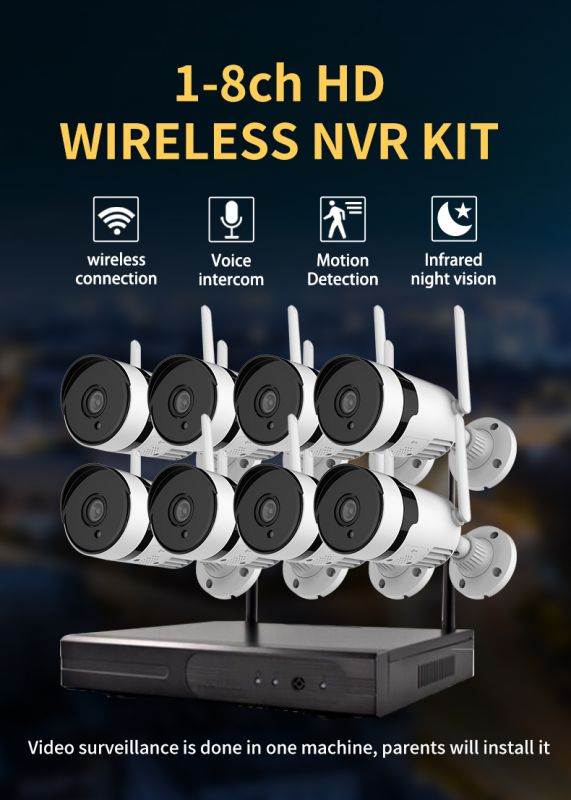 3MP 8-CH wifi security protection surveillance system Two-way voice intercom 18 infrared lights Intelligent humanoid detection Multi-channel remote monitoring AI intelligent playback