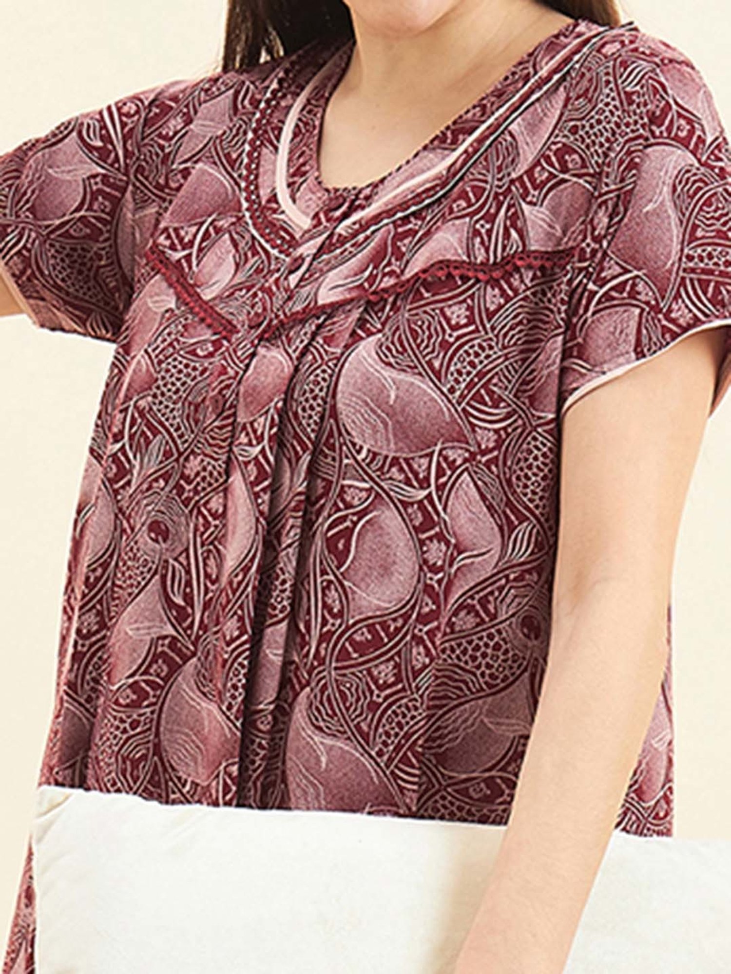 Sweet Dreams Maroon Geometric Print Nighty