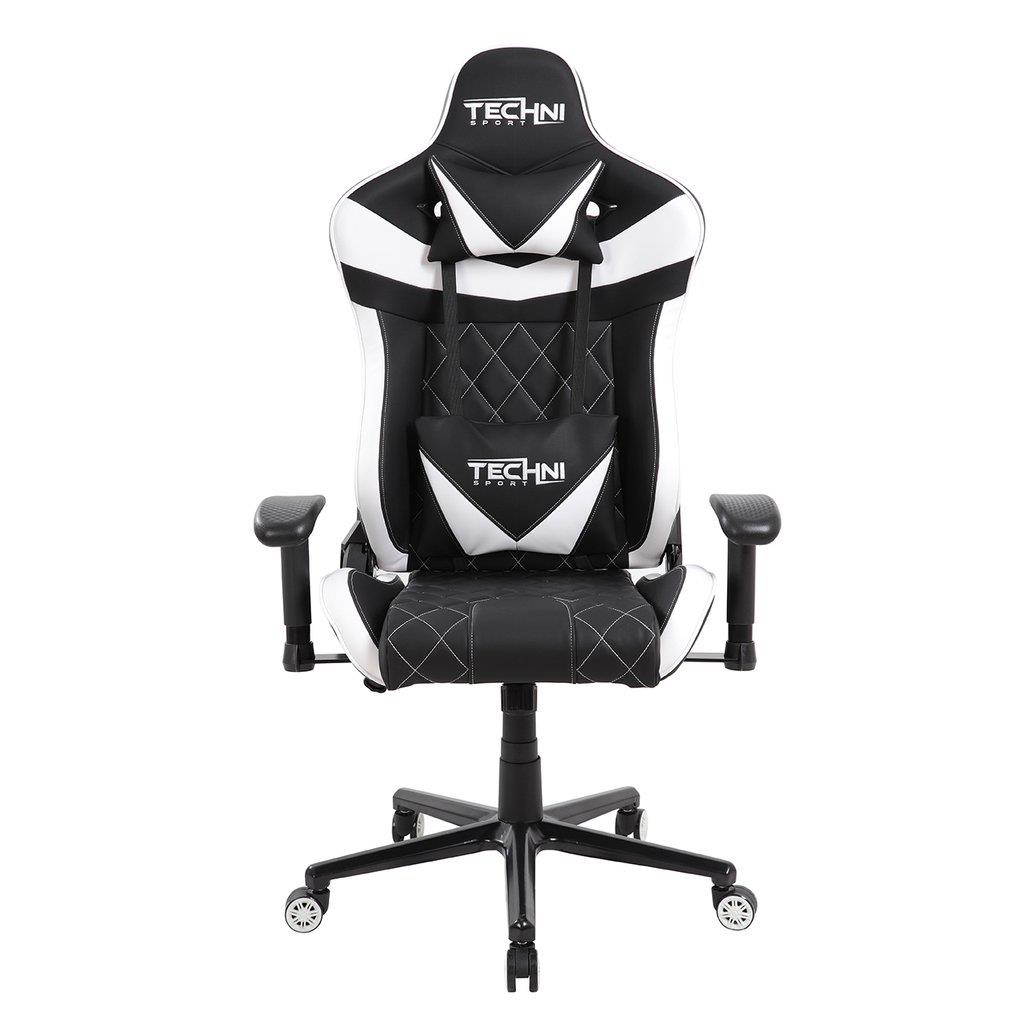 Gaming Chair - Techni Sport TS-XL1 - BLACK w/ WHITE Accents - Extra-Large Chair w/ Ergonomic High Back Racer Style PC / Console Video Gaming / Study