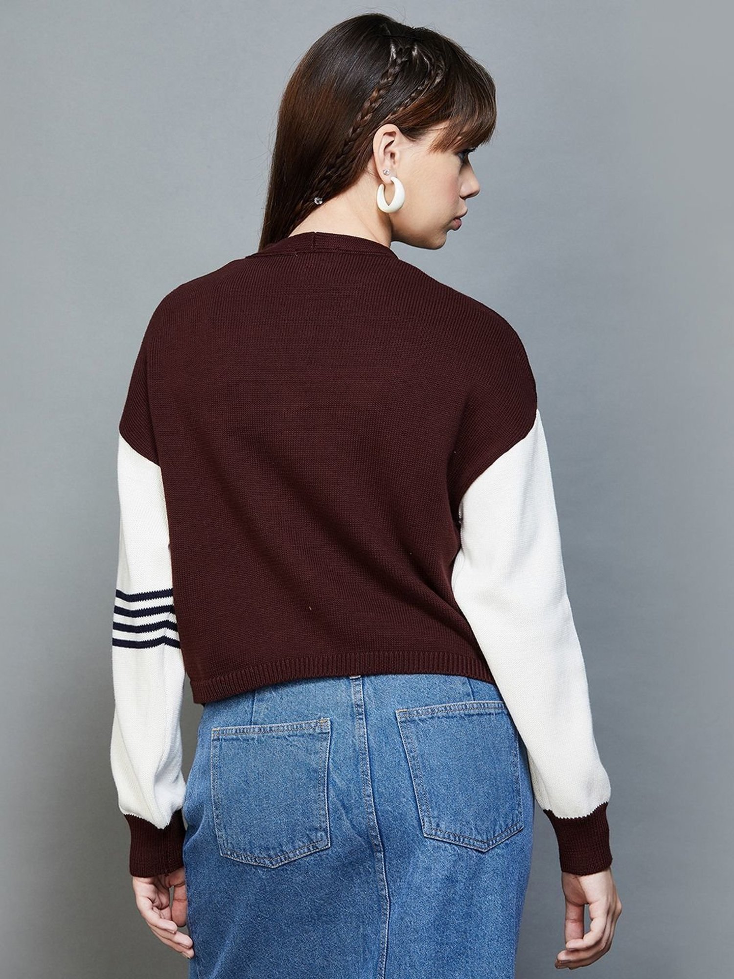 Ginger by Lifestyle Brown & White Color-Block Cardigan