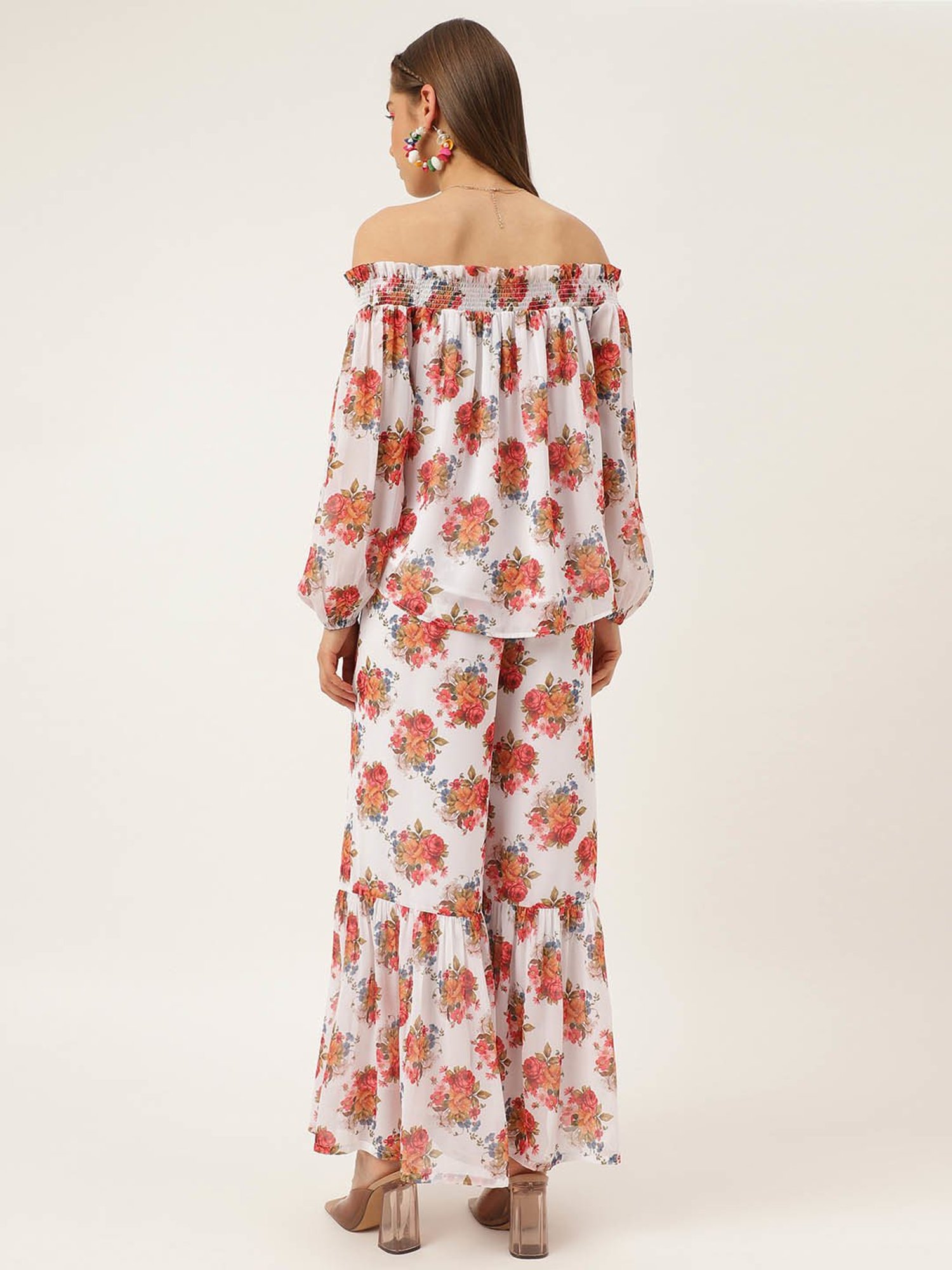 MASAKALI.CO White Floral Print Top With Sharara Pants