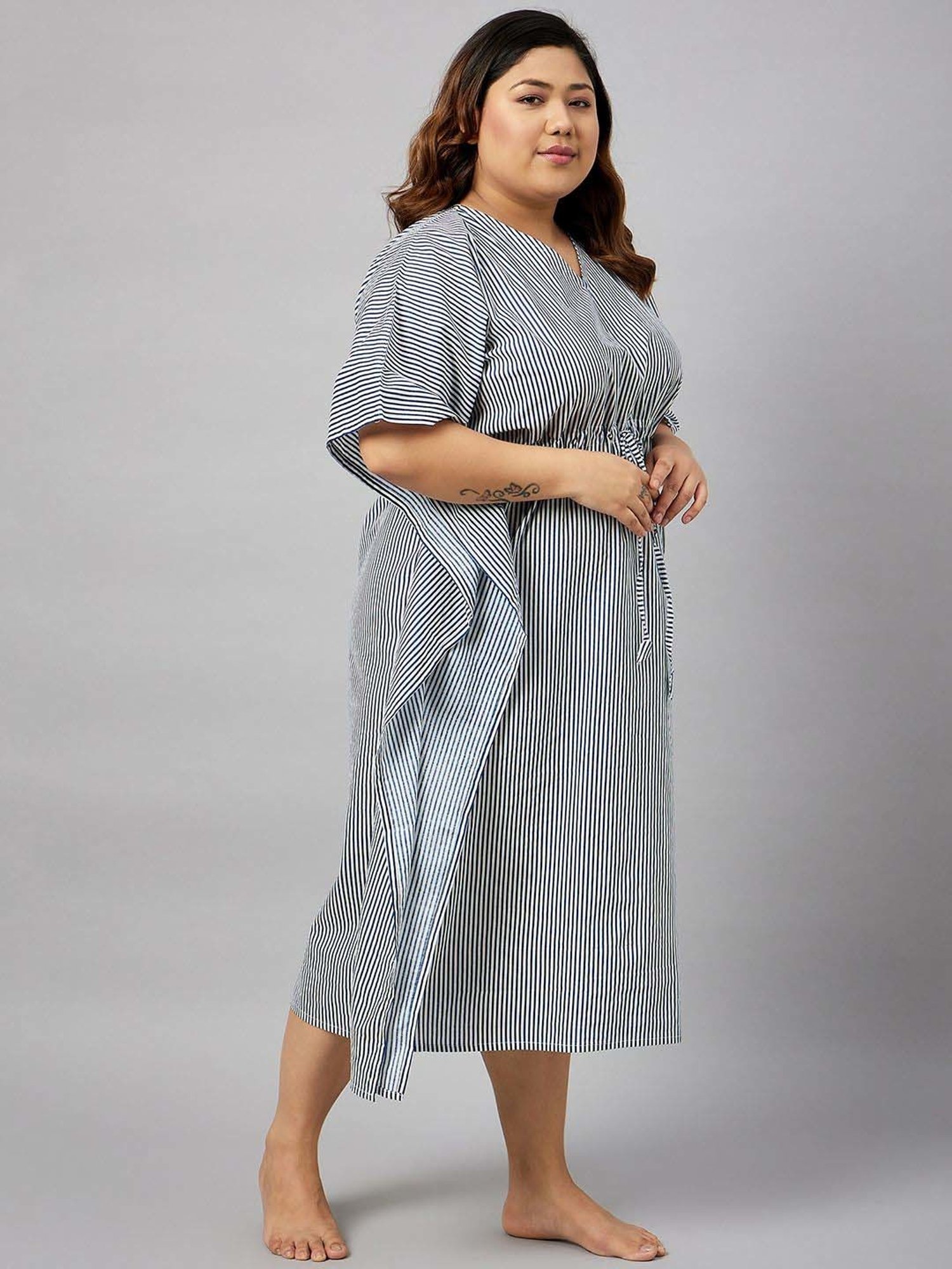 Secrets By ZeroKaata Blue Cotton Printed Kaftan