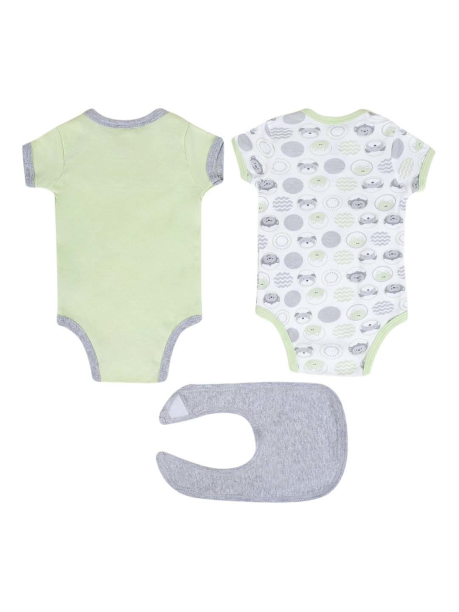 Baby Moo Kids Green & Grey Cotton Printed Bodysuit Set