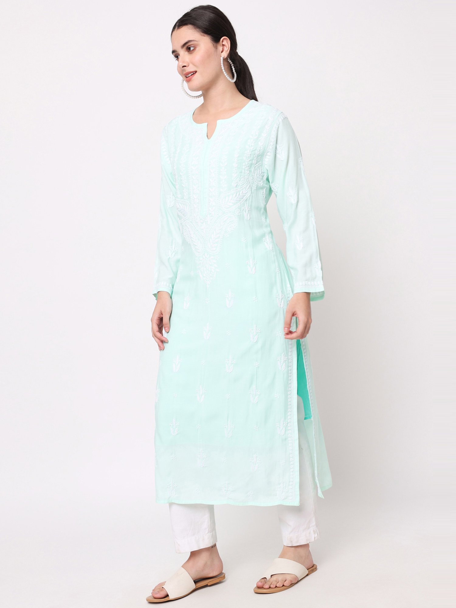 PARAMOUNT CHIKAN Sea Green Chikankari Straight Kurta