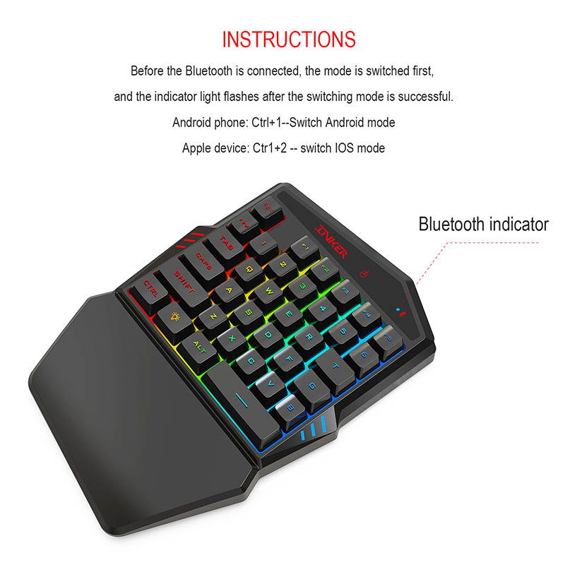 HXSJ K88 Mobile Bluetooth Wireless Keyboard 35 Keys Rbg Backlit Wired Mouse 3200dpi Gaming Pubg Keyboard for Android/ios Gaming Converter