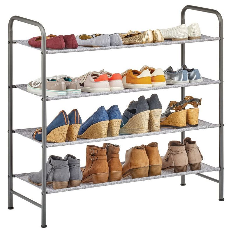 mDesign Metal and Polyester 4 Tier Shoe Storage Organizer Rack - Graphite/Gray