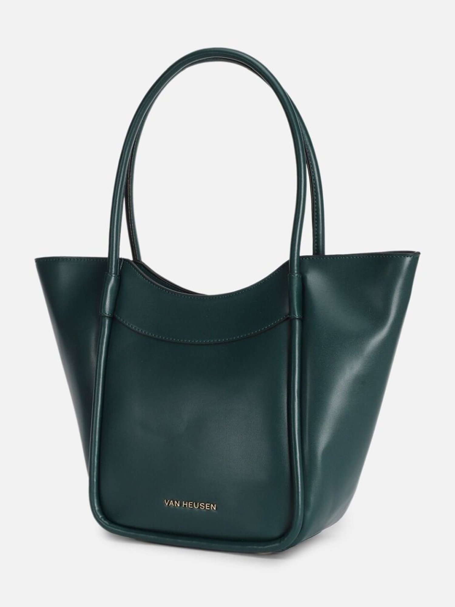 Van Heusen Green PU Solid Bucket Handbag
