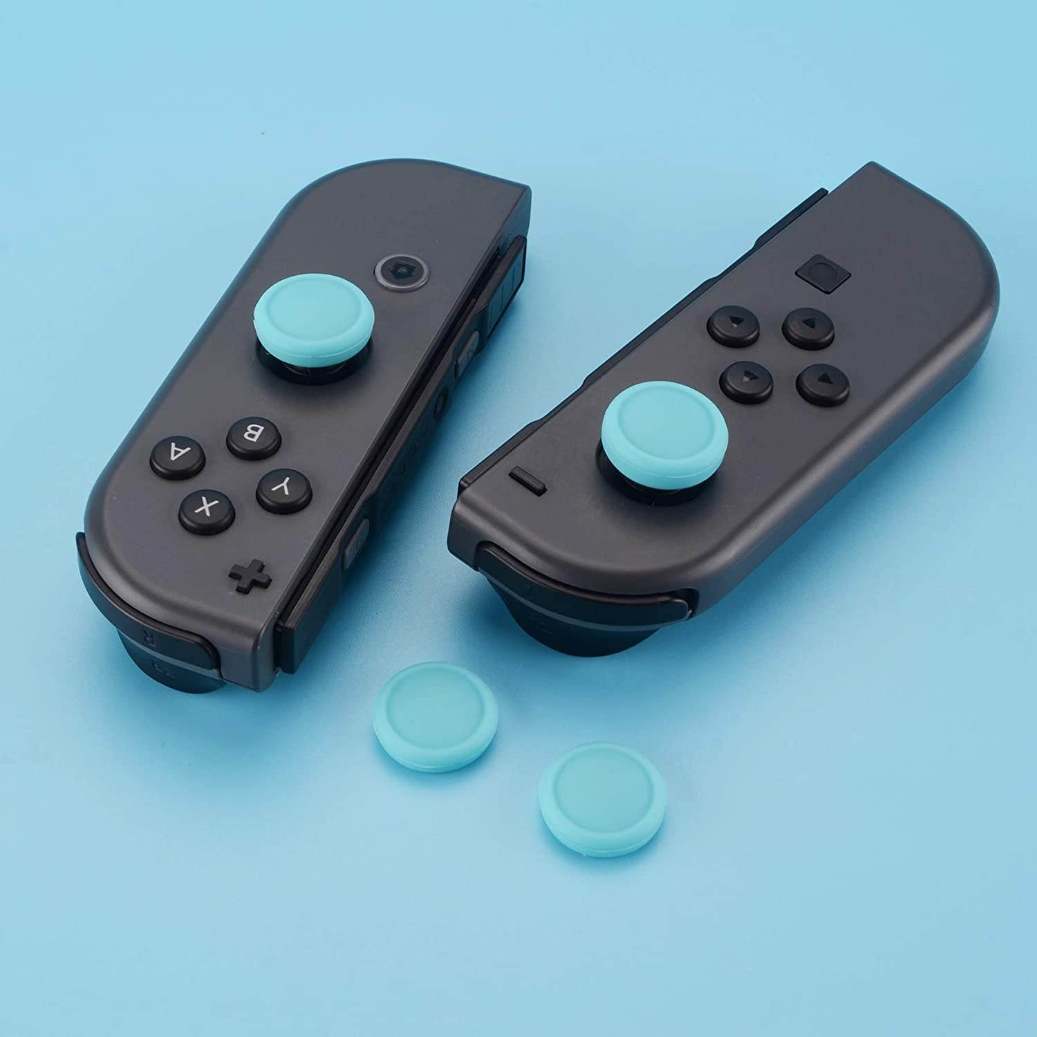 eXtremeRate PlayVital Switch Joystick Caps, Switch Lite Thumb Stick Caps, Silicone Analog Cover Thumb Grip Rocker Caps for Nintendo Switch Joy-Con Controller & Switch Lite, 4 Pcs Bondi Blue