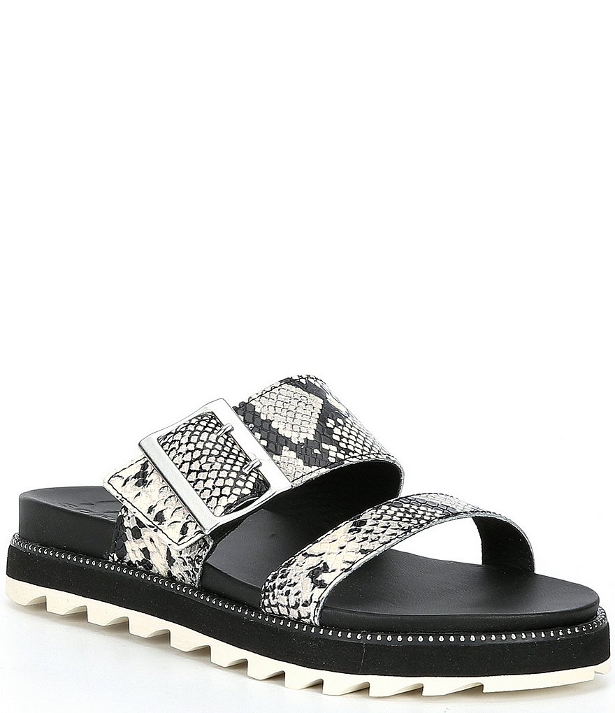 Sorel Roaming Snake Print Buckle Slides