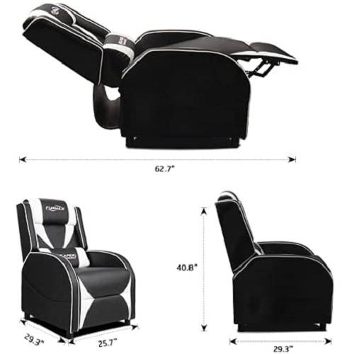 Furmax Gaming Recliner Chair Racing Style Single Ergonomic Lounge Sofa PU Leather Reclining Home Theater Seat for Living Room (Blue)