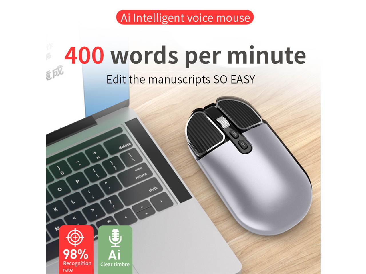 Phylina M6 2.4G Wireless AI Voice Mouse Dual System Multi-Language Translation Silent Office Mouse Cordless Mouse for Searching Translating up to 28 Languages for PC, Laptop, Windows, Mac OS