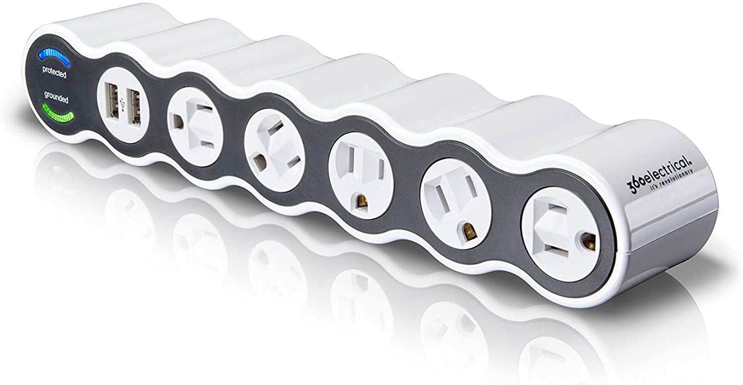 360 Electrical 36052 White Surge Protector, 5-Outlet + 2 USB + 4 ft. Cord