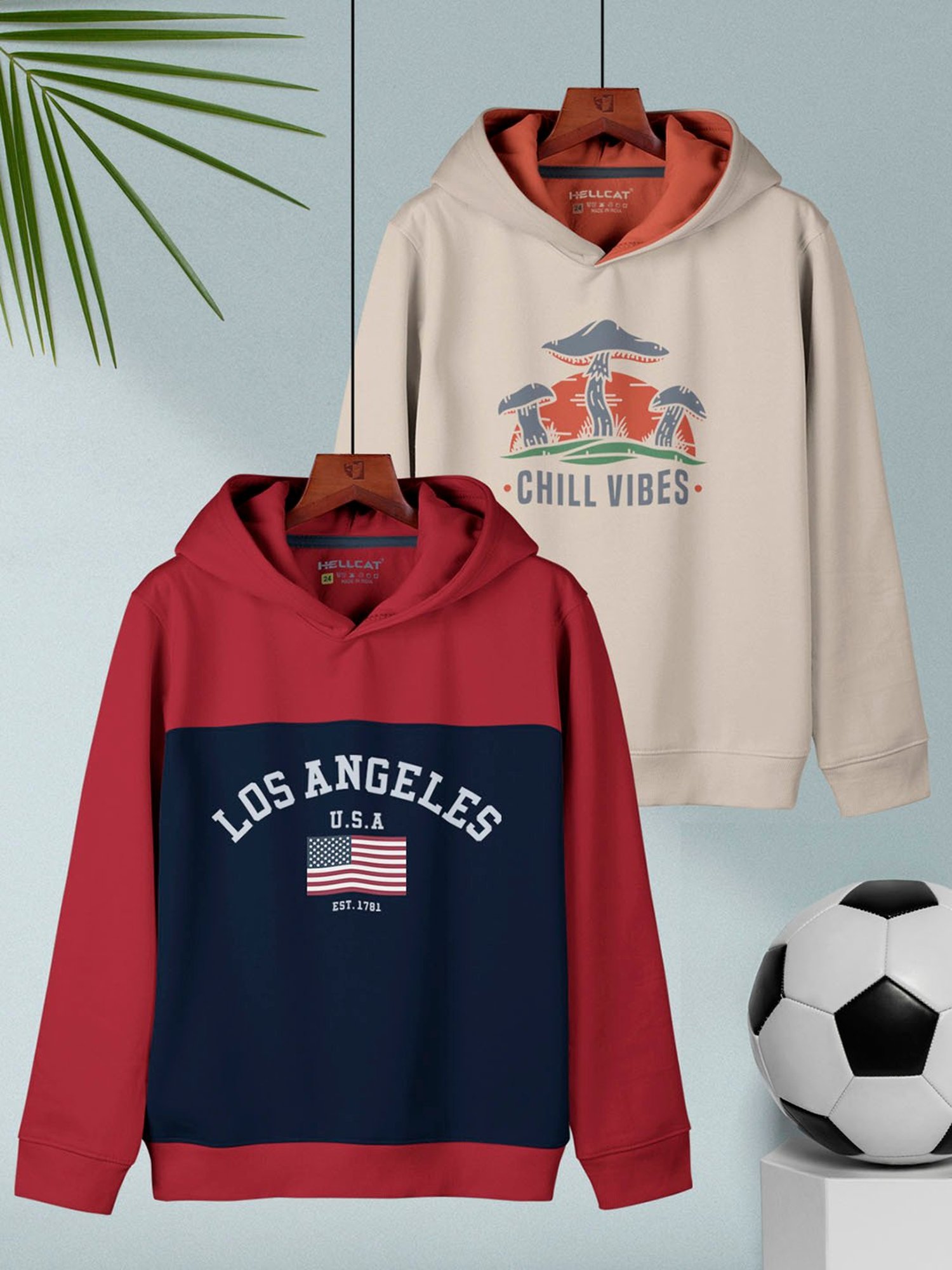 HELLCAT Kids Maroon & Beige Printed Full Sleeves T-Shirt (Pack Of 2)