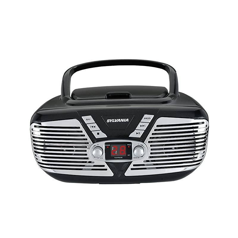 Portable CD Boombox with AMFM Radio Retro Style Black