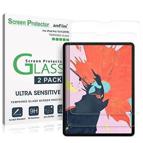 amFilm Glass Screen Protector for iPad Pro 12.9 inch (2018 Model, 3rd Generation Only), Tempered Glass, Ultra Sensitive, Face ID and Apple Pencil Compatible (2 Pack)