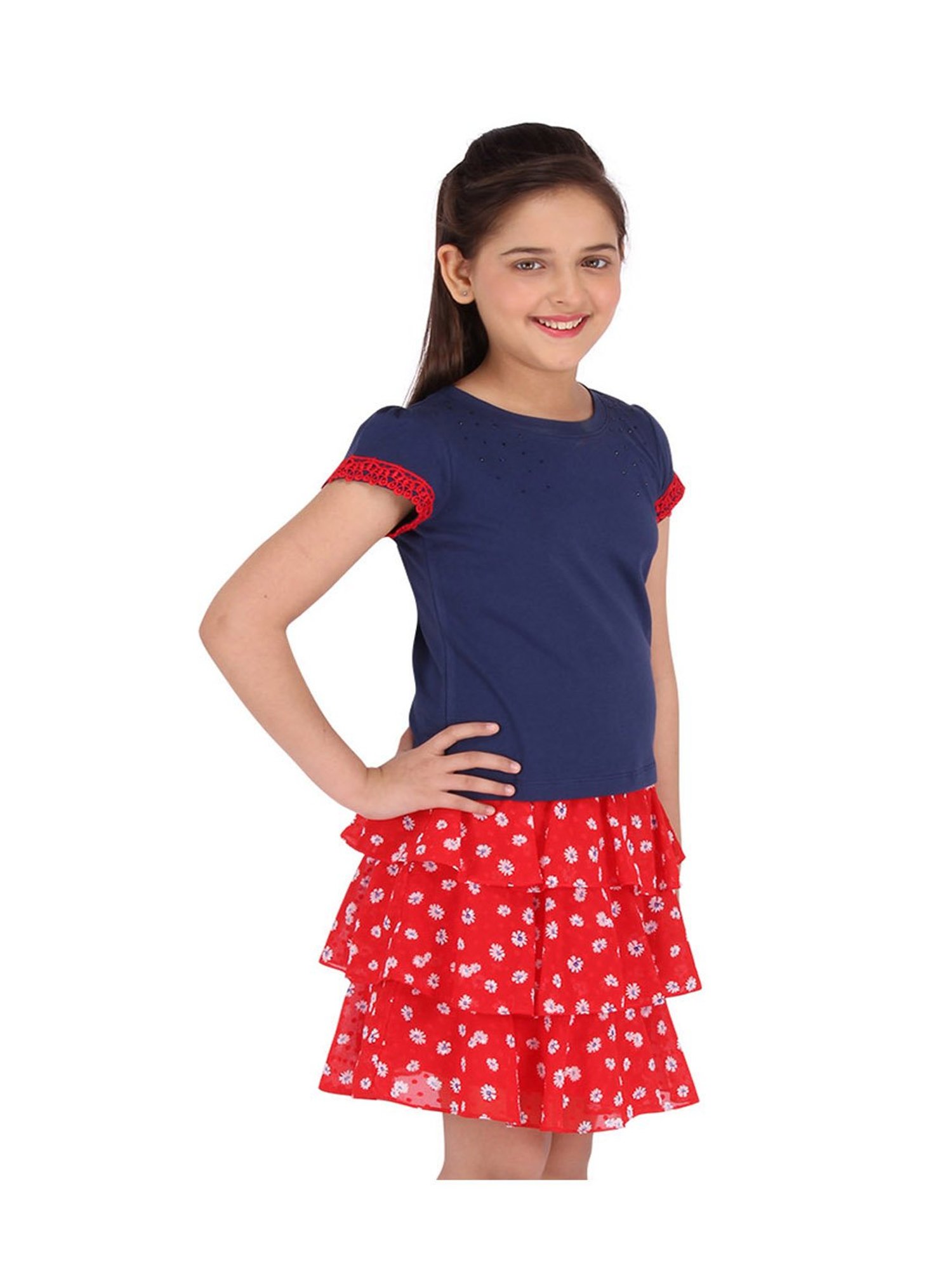 Akkriti by Pantaloons Kids Red & Cream Embroidered Kurta Set