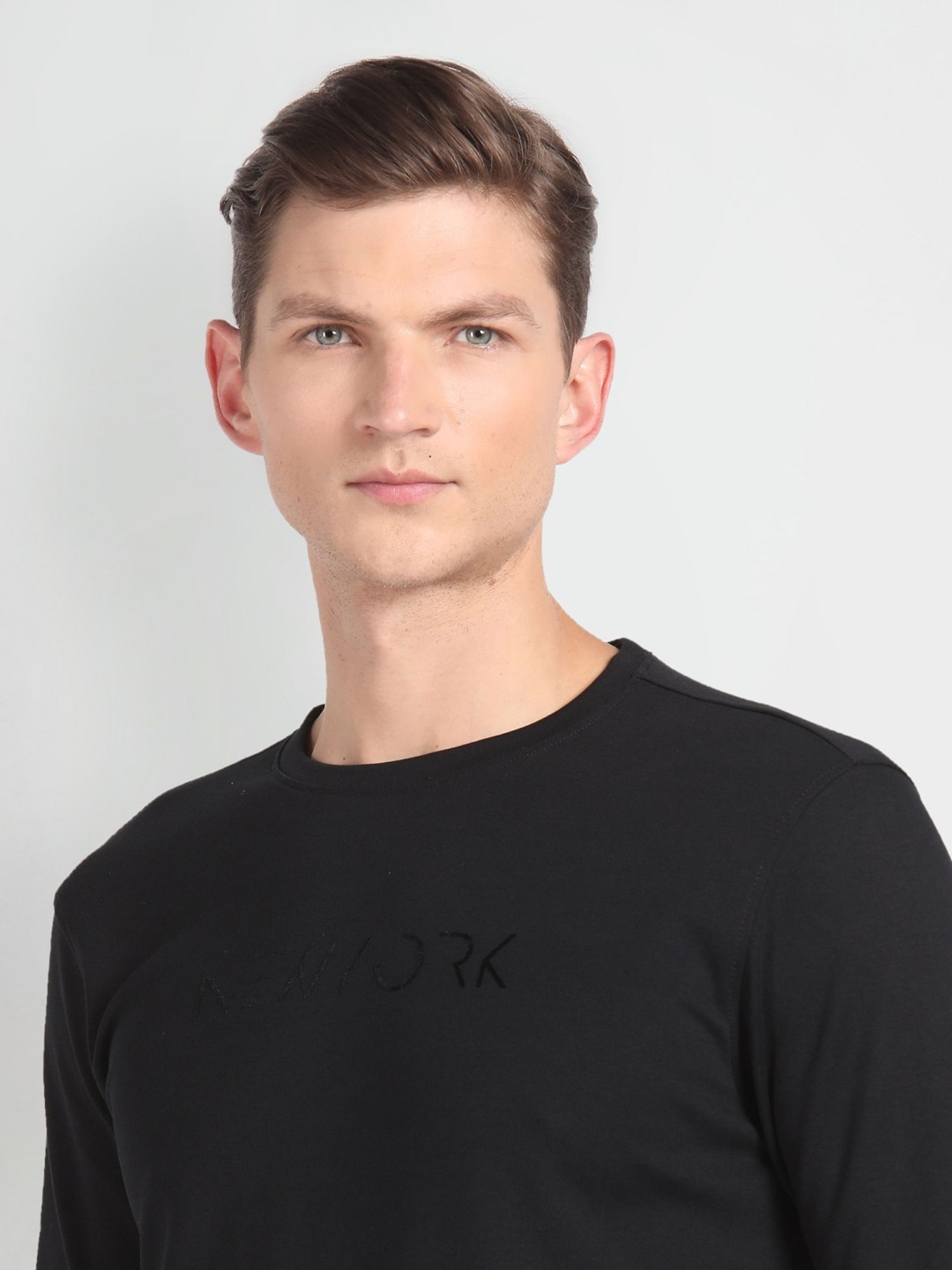 Arrow Newyork Black Cotton Regular Fit Printed T-Shirt