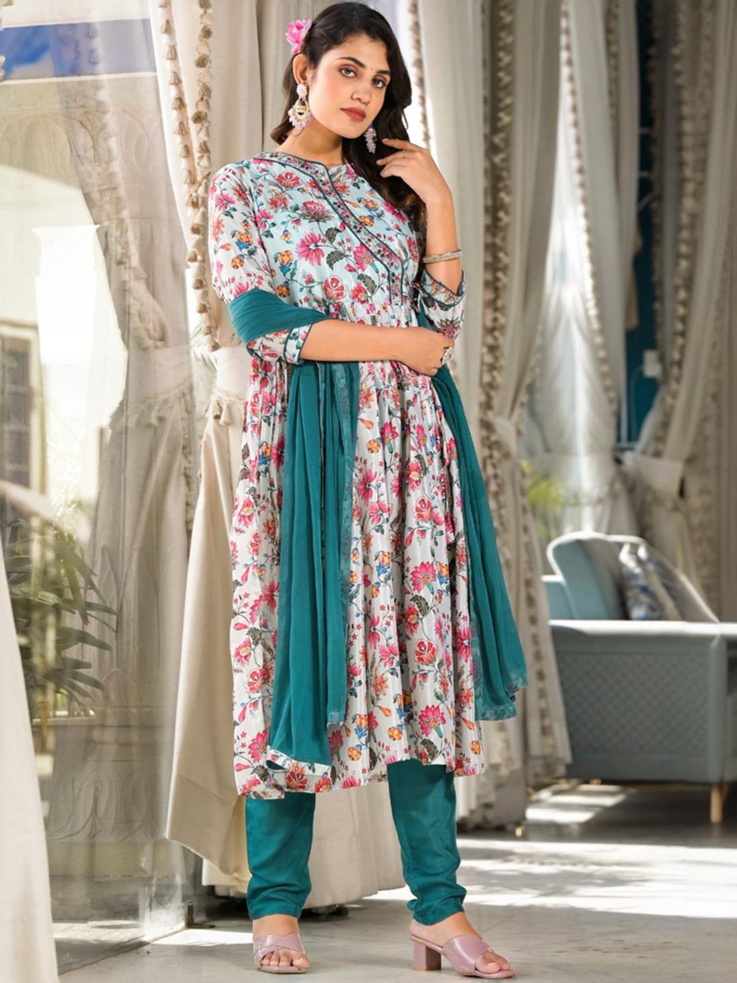 URBAN MYSTIC Black Rayon Embroidered Kurta & Sharara Set