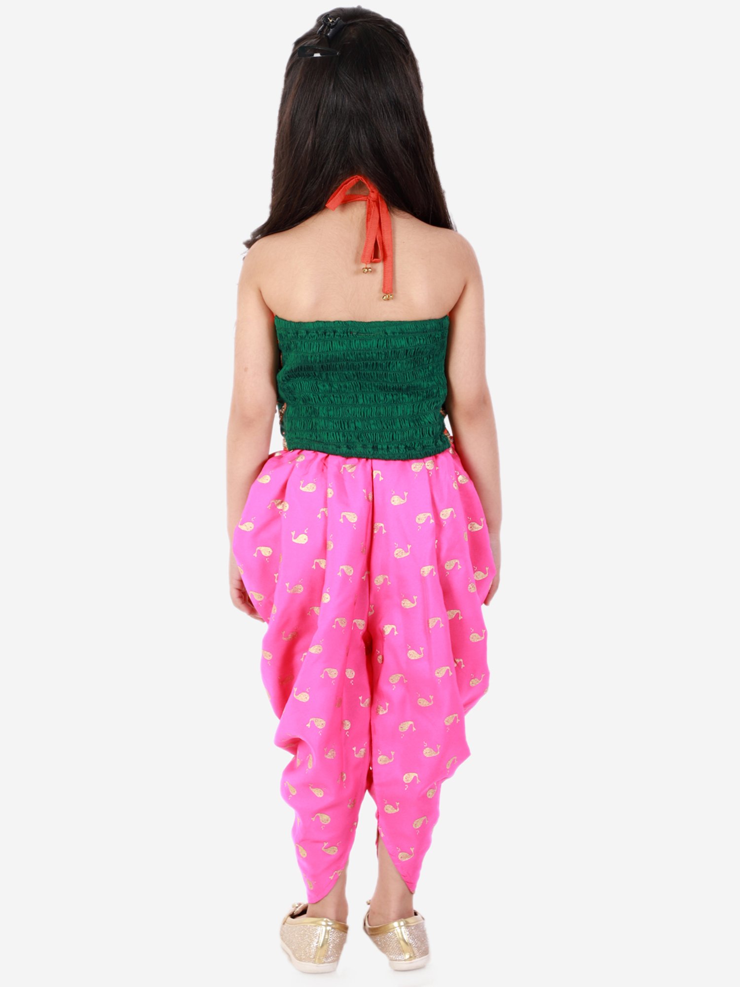 TWISHA Kids Green & Pink Embellished Top with Dhoti