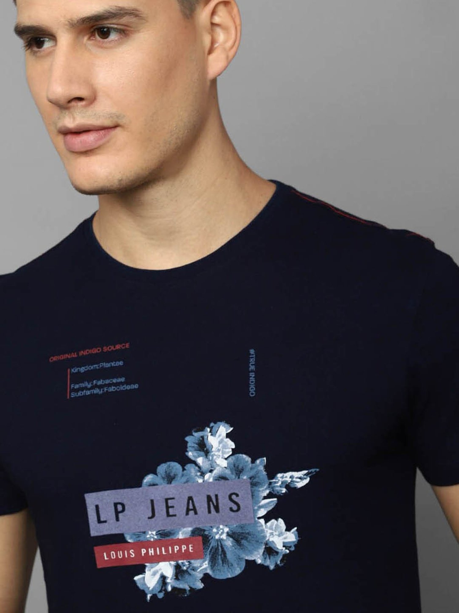 Louis Philippe Jeans Navy Blue Cotton Slim Fit Printed T-Shirt