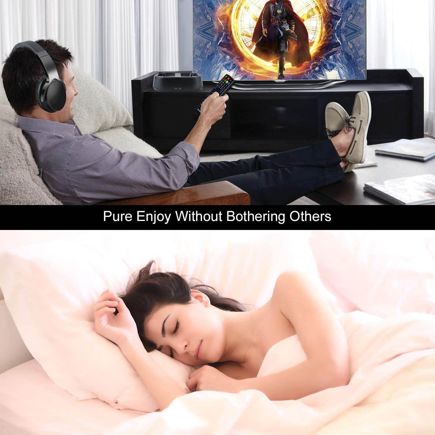 DIGITNOW Wireless TV Headphones with Transmitter Dock, Over-Ear Cordless Headset with RCA / 3.5MM Input, for Watching Home Television Game 100 Feet Play Range