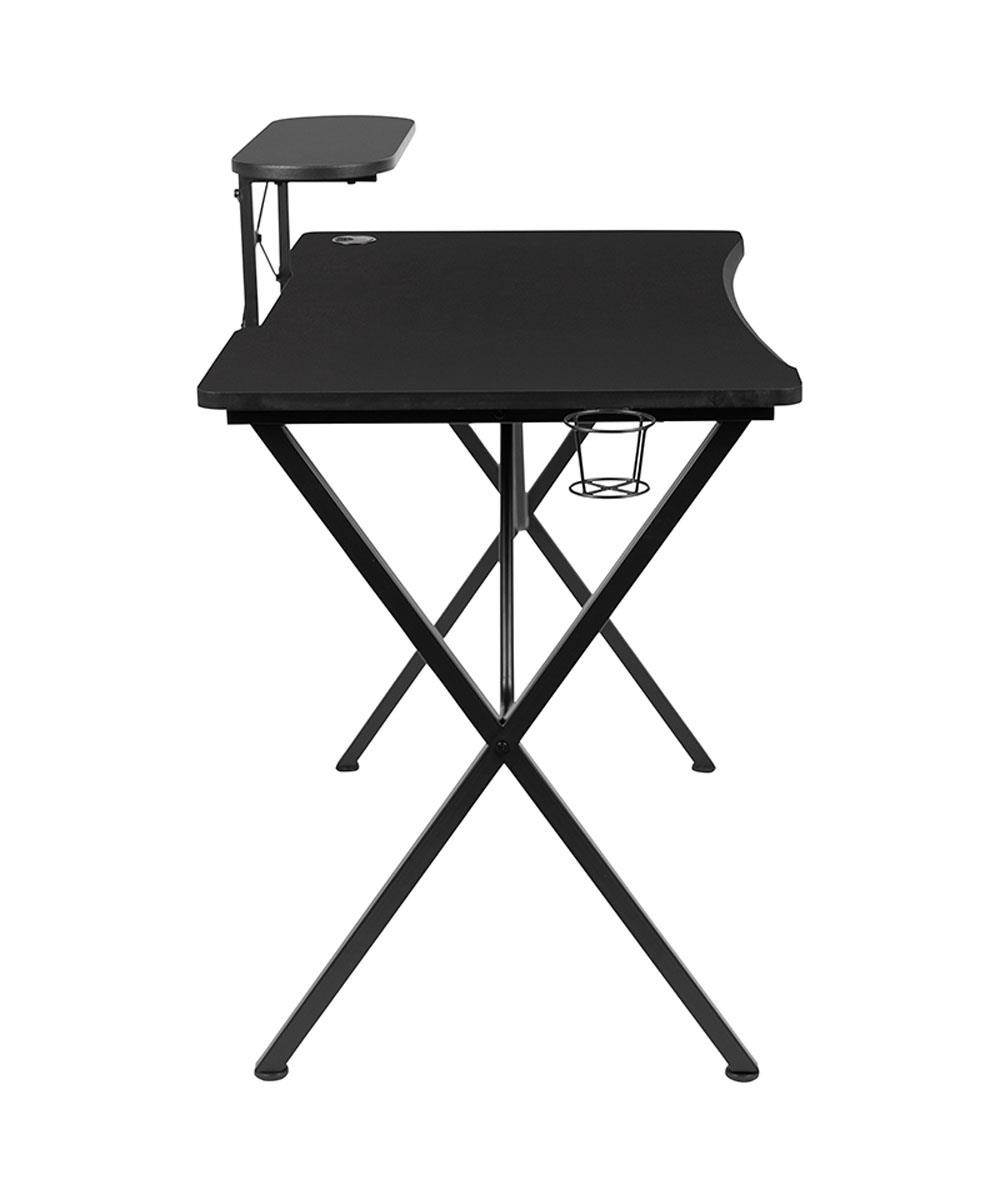 Gaming Desk 47.2" W x 23.6" D Office Computer Table, Black Gamer Workstation with 2 Cable Management Holes