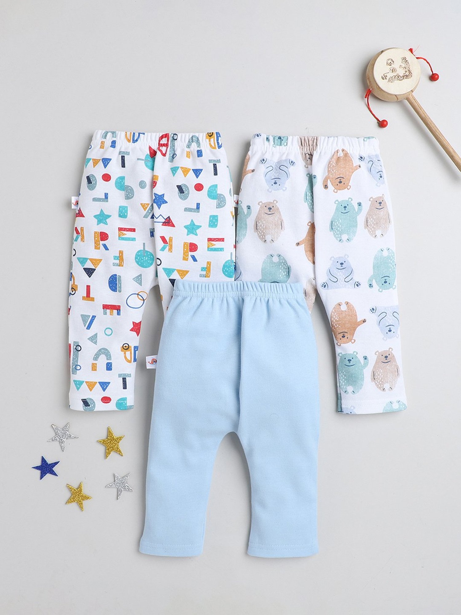 Bumzee Boys Light Blue & White Printed Pyjamas (Pack Of 3)