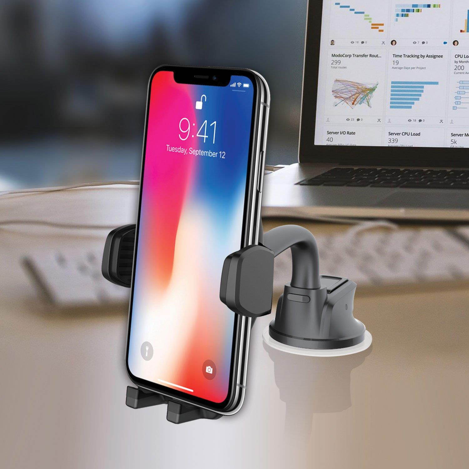 Cellet Goose-Neck Dashboard & Windshield Mount Car Cradle Smartphone Holder Compatible for LG V40 ThinQ,G7 ThinQ,Exalt LTE,V30,V30+,Stylo 4/3/2/1,K30,Q7+,Stylo 4 Plus,G6,X Charge,X Power,X Venture