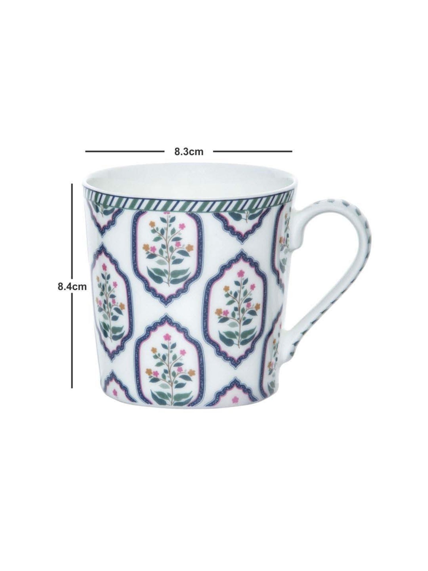 Goodhomes White & Blue Bone China Coffee Mug (0.32 L) - Set of 4