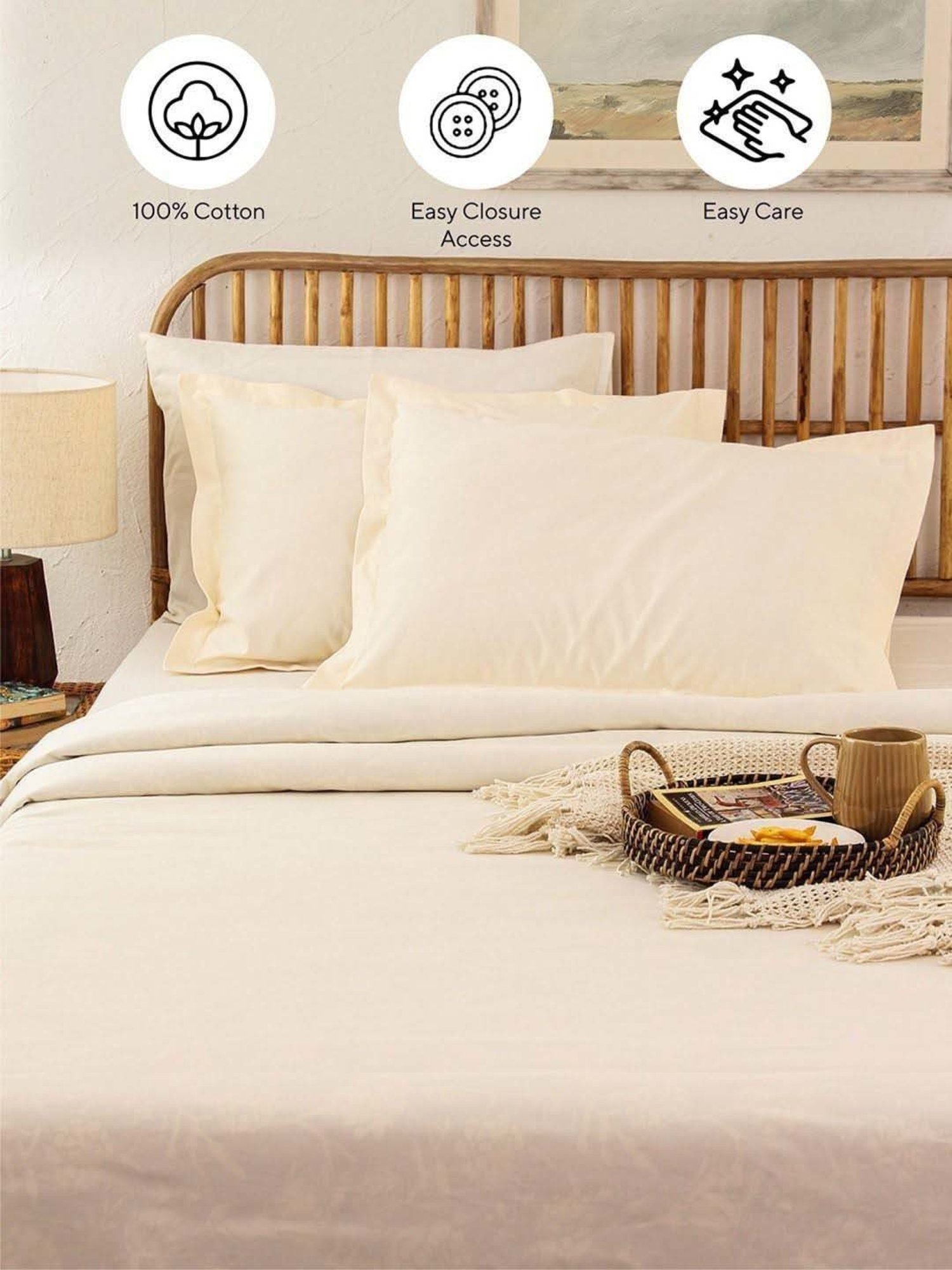 House This Sesame Off-White Cotton 600 TC Double Duvet Cover