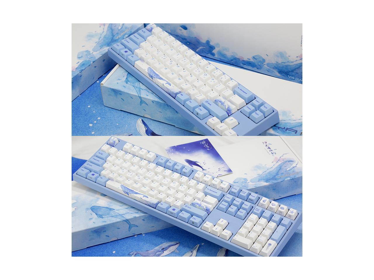 Varmilo Gaming 87 Key Cherry Red Mx Switches Blue Whale Theme White Keycaps and Blue Keycaps Dye Sublimation Printing Mechanical Gaming Keyboard MA87, PBT Keycaps