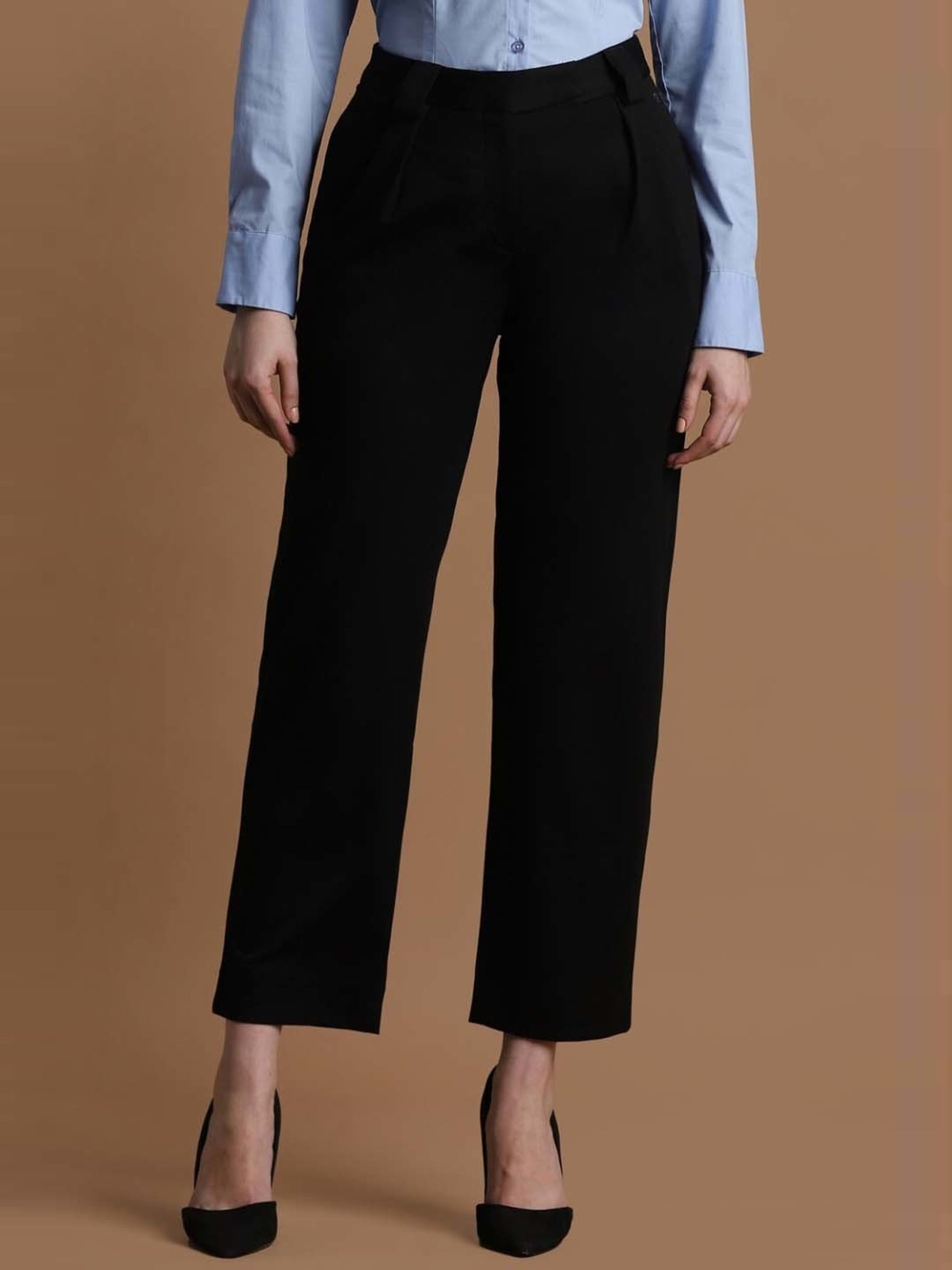 Allen Solly Black Mid Rise Formal Trousers