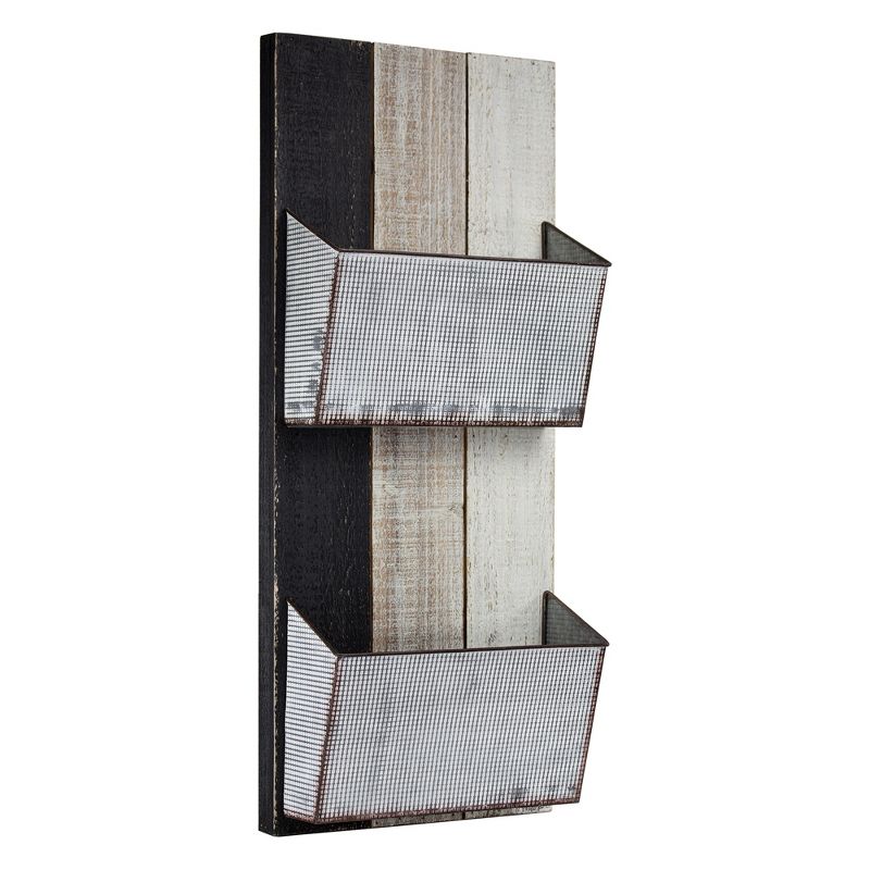 28" x 11.8" x 5.5" Double Pocket Galvanized Metal and Wood Wall Rack and Organizer - American Art Decor